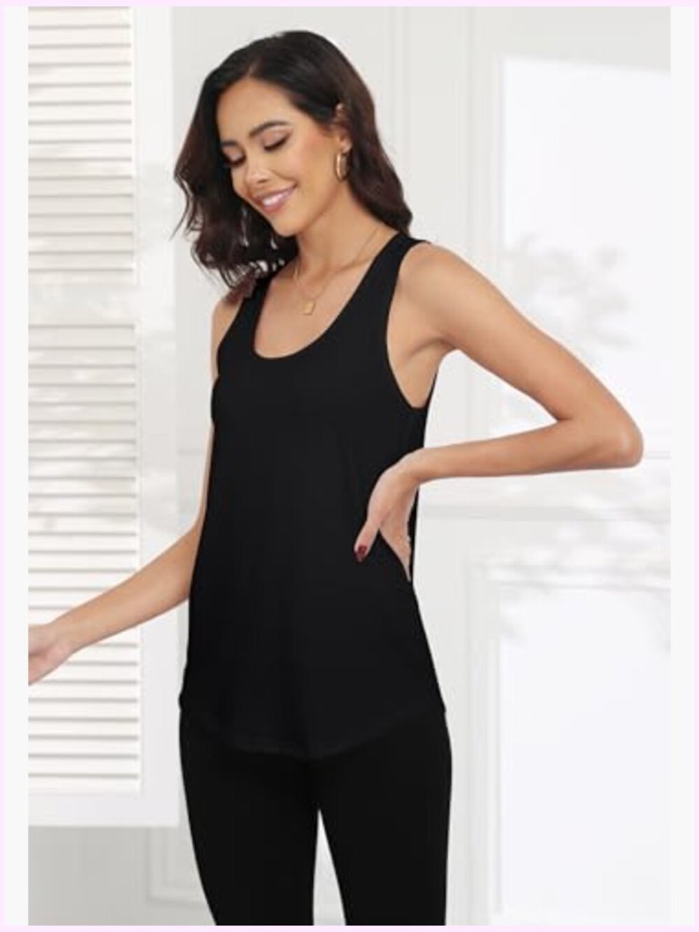 Scoop Neck Flowy Loose Fit Tank Top Sleeveless Summer Tops - Picture 4 of 7